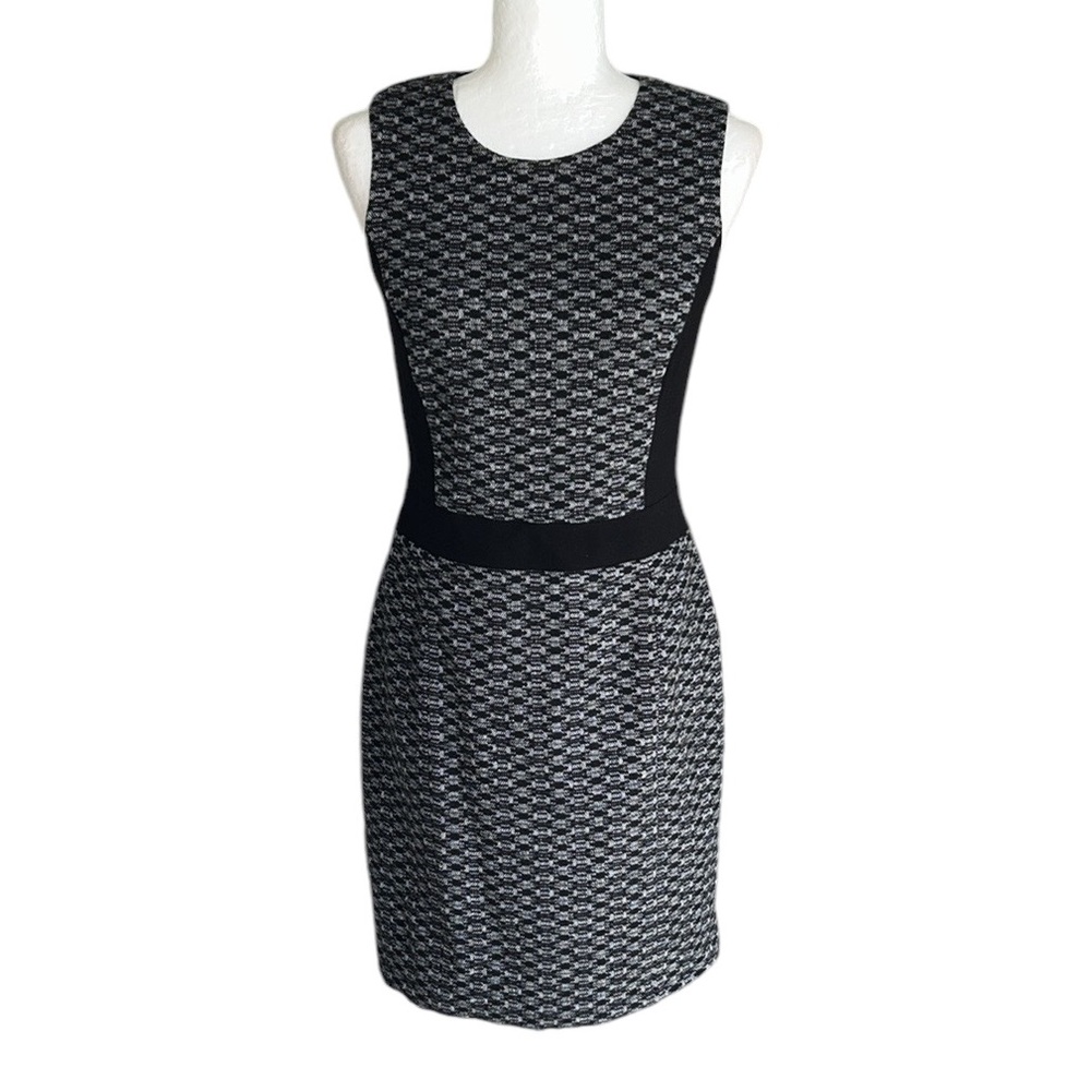 Theory Toli Chevron Black & White Wool Blend Sleeveless Sheath Mini Dress - 4